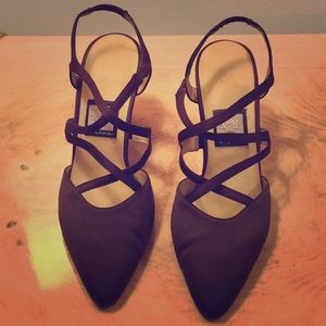 Nina Brown Satin Sling-Back Heels,.